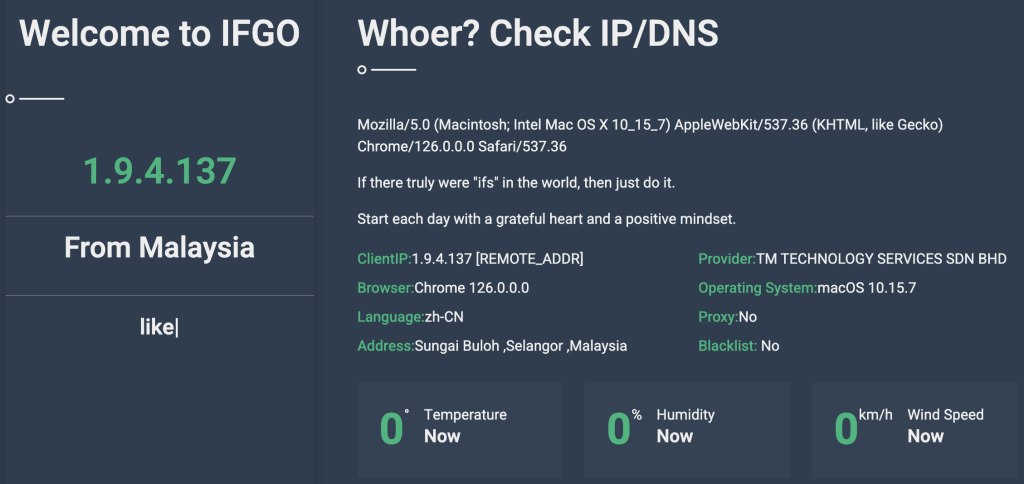 What is IFGO？ Check IPAddress / DNS / ClientInfo